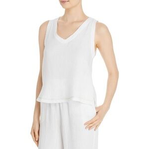 Three Dots Womens White Gauze Pullover Sleeveless Tank Top Shirt NWT
